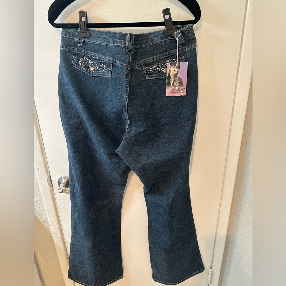 Stylish Dark Blue Embroidered Flare Jeans